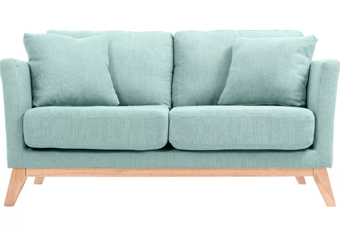 Miliboo Sofa skandinavisch 2 Plätze Lagunenblau und helle Holzbeine OSLO