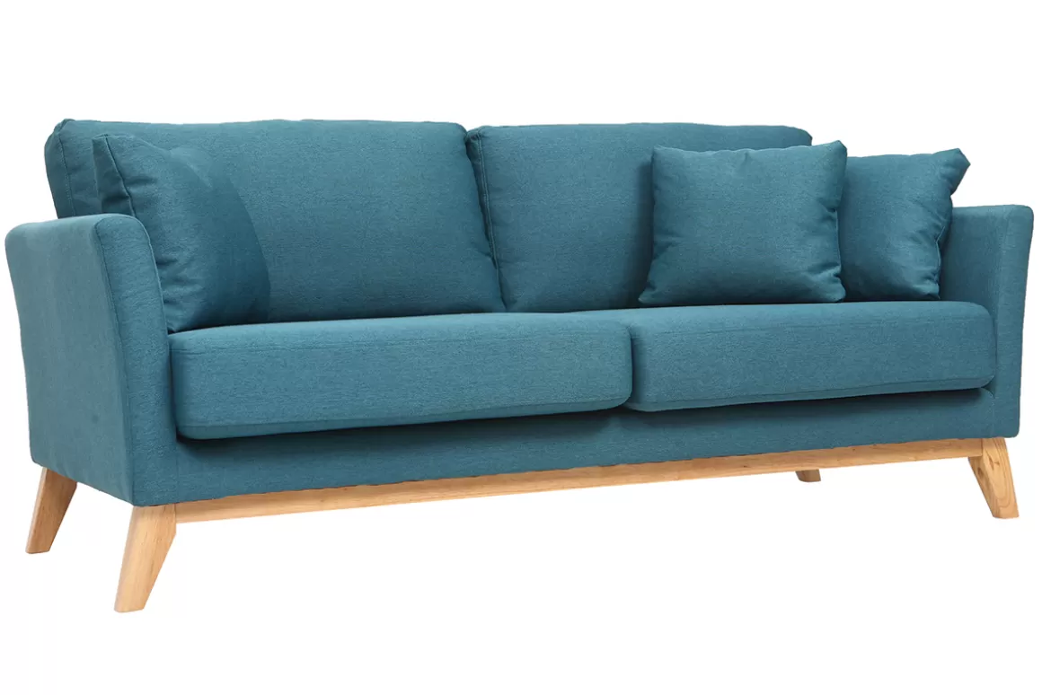 Miliboo Sofa skandinavisch 3 Plätze -Blau Holzbeine OSLO