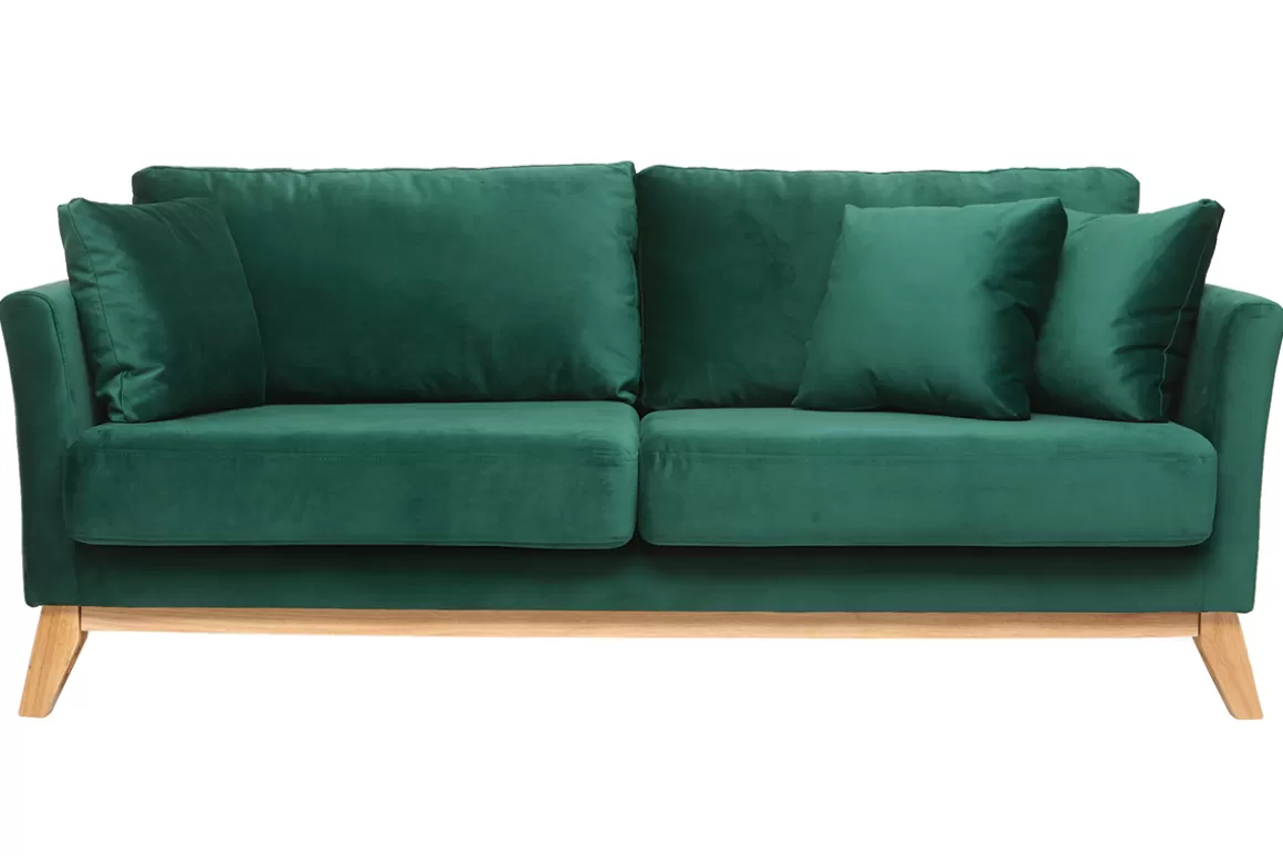 Miliboo Sofa skandinavisch 3 Plätze Samt midnight green Holzbeine OSLO