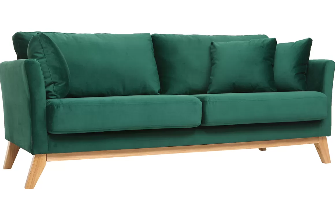 Miliboo Sofa skandinavisch 3 Plätze Samt midnight green Holzbeine OSLO