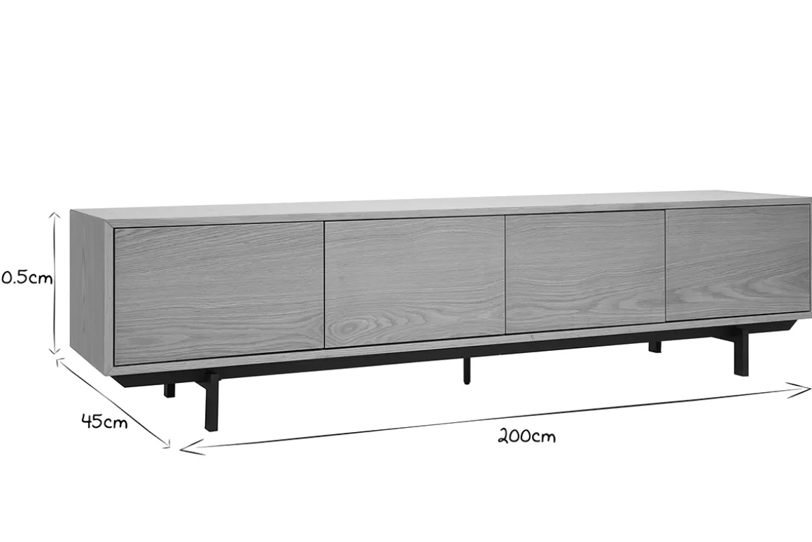 Miliboo TV-Möbel, Eiche und Schwarz Metallfinish L200 cm MANNY